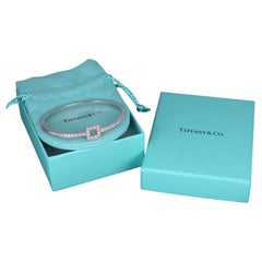 22329 Tiffany & Co Platinum Pave Diamond Open Square Bangle Bracelet M