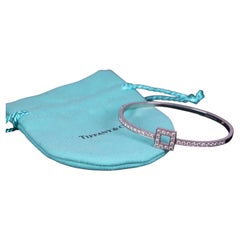 22329 Tiffany & Co Platinum Pave Diamond Open Square Bangle Bracelet M