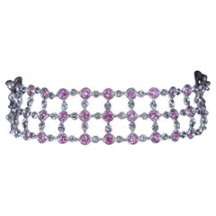 22332 Roberto Coin, bracciale in oro bianco 18 carati con zaffiro rosa rotondo da 3,80 carati e castone rotondo, 7,5"