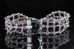 22332 Roberto Coin, bracciale in oro bianco 18 carati con zaffiro rosa rotondo da 3,80 carati e castone rotondo, 7,5"