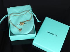 22339 Vintage Tiffany & Co 18K Yellow Gold Diamond Ribbon Bow Pendant Necklace