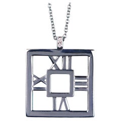 26890 Tiffany Co Atlas 18K White Gold Diamond Roman Numerals Square Pendant 16"