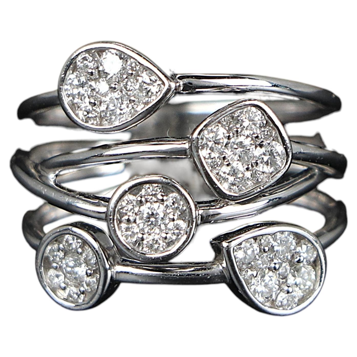 22343 18K White Gold 0.57ct Diamond Criss Cross Entwined Ring Band Size 5.75
