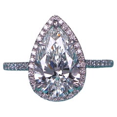 26895 Tiffany & Co Soleste Platinum 3.01ct Pear Diamond Halo Engagement Ring