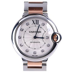 26909 Cartier Ballon Bleu 36mm 18k Rose Gold Steel Diamond Automatic Watch 3284