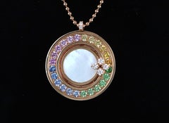 26912 Roberto Coin 30mm Love In Verona 18K Gold MOP Rainbow Medallion Pendant