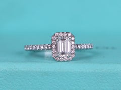 26913 Tiffany Co Platinum Soleste 0.57ct F VVS1 Emerald Diamond Engagement Ring