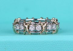 27016 Tiffany Co 18K Yellow Gold PLAT Schlumberger X 16 Diamond Band Ring 6.25