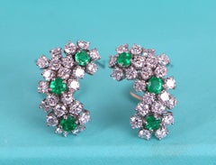 27024 Vintage Tiffany Co Platinum Diamond Emerald Cluster Clip On Earrings