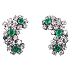 27024 Vintage Tiffany Co Platinum Diamond Emerald Cluster Clip On Earrings