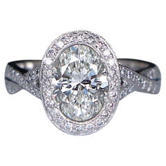 26991 JB Star Platinum GIA 1.59 G VS2 Oval Diamond Halo Engagement Ring 5.5