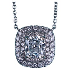 26955 Tiffany Platinum GIA 1.18 D VVS2 Cushion Diamond Double Halo Pendant