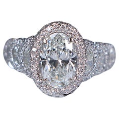 27032 JB Star Platinum GIA 2.02ct Oval Half Moon Diamond Halo Engagement Ring