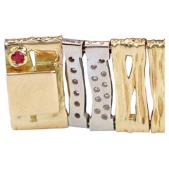26360 Roberto Coin 18k Yellow White Gold Pave Diamond Elephant Skin Bracelet