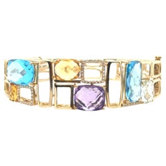 Effy Mosaic Multicolor Gemstone & Diamond 14K Yellow Gold Bangle Bracelet