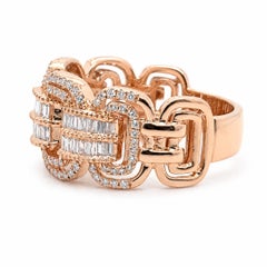 Effy 14k Rose Gold Duo Baguette and round Diamond ring