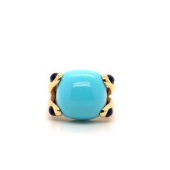 Verdura "Candy Ring" Turquoise and Amethyst 18K Yellow Gold Cocktail Ring