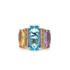 Anello vistoso Effy in oro giallo 14 carati con topazio blu, ametista, citrino e diamanti