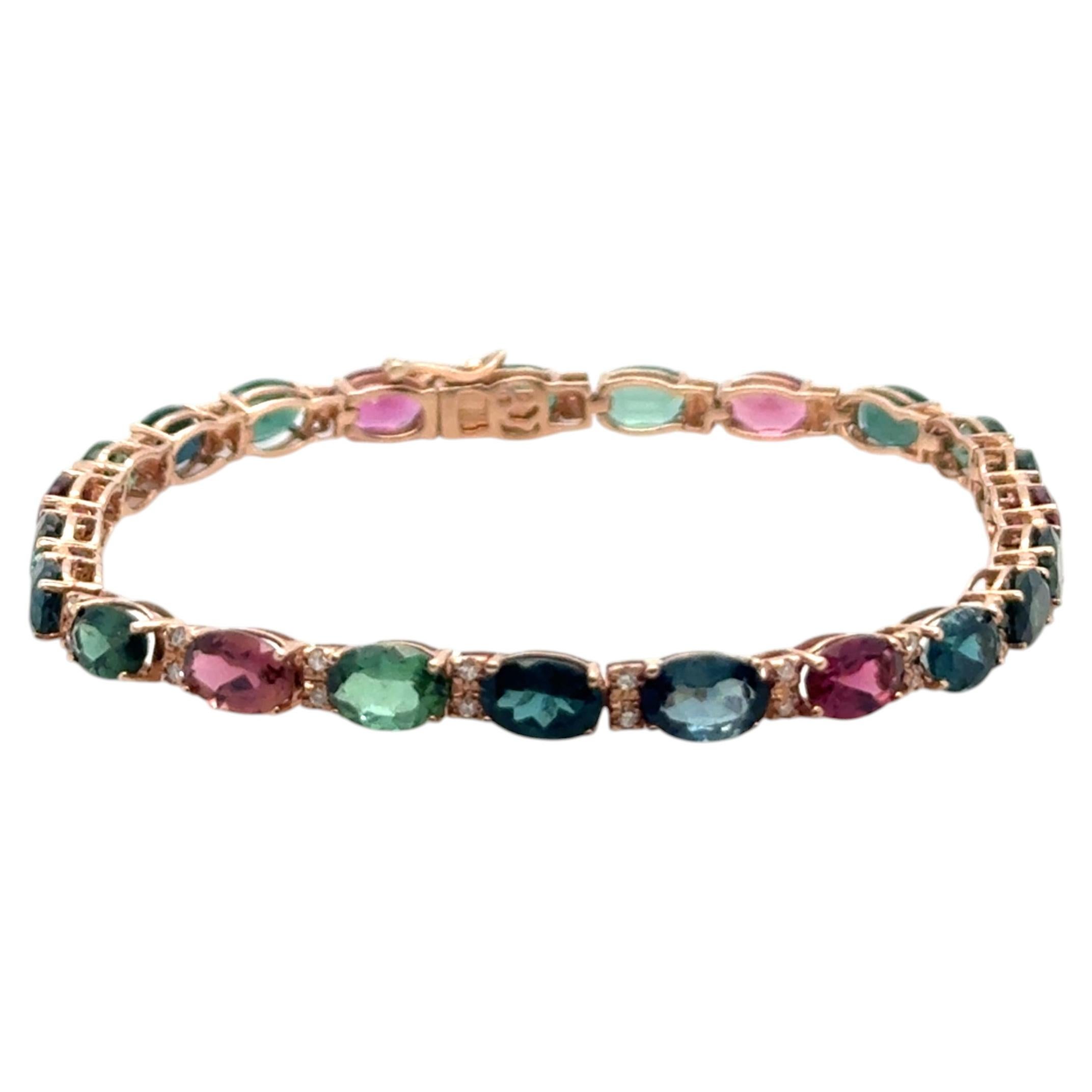 Effy Watercolors 14K Rose Gold 8.72 Carat Multicolor Sapphire Diamond Bracelet For Sale