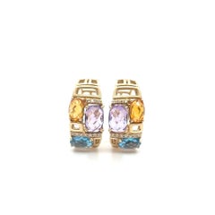 Effy Mosaic 14K Yellow Gold Amethyst Blue Topaz Citrine and Diamond Hoop Earring