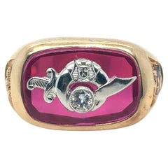 Vintage Shriners Masonic 14K Two-Tone Gold Ruby and Diamond Gentleman’s Ring