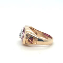 Vintage Shriners Masonic 14K Two-Tone Gold Ruby and Diamond Gentleman’s Ring
