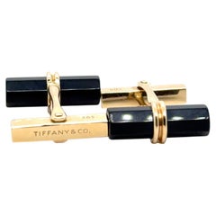 Tiffany & Co. d'epoca. Gemelli "Double Baton" in onice nero e oro giallo 14 carati