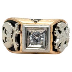 Vintage 14K Two-Tone Gold Scottish Rite Masonic Diamond and Enamel Ring