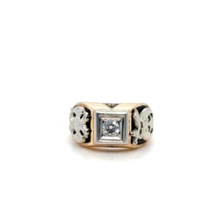 Vintage 14K Two-Tone Gold Scottish Rite Masonic Diamond and Enamel Ring