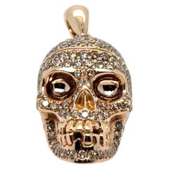 18K Rose Gold 3.00 Carat Pave' Diamond Skull Pendant