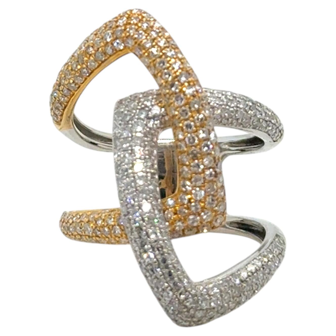 Effy 2.00 Carat Diamond Two-Tone 14 Karat Gold Interlocking Cocktail Ring For Sale