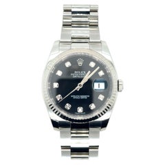 Rolex Datejust 36mm Black Diamond Dial Steel and White Gold Bezel Watch
