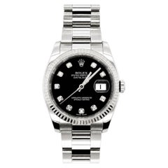 Reloj Rolex Datejust de 36 mm con esfera de diamantes negros, de acero y bisel de oro blanco