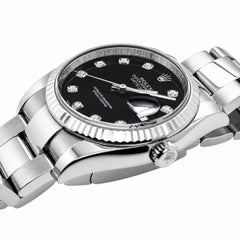 Orologio Rolex Datejust da 36 mm con quadrante nero diamantato, cassa in acciaio e lunetta in oro bianco