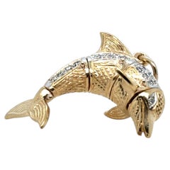 Vintage 9K Yellow Gold Articulated Gem-Set Dolphin Pendant