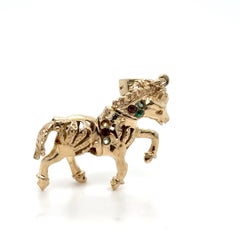 Vintage 9K Yellow Gold Articulated Gem-Set Horse Pendant