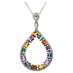 Effy Watercolors Multicolor Sapphire Tsavorite Diamond 14K White Gold Pendant Ne