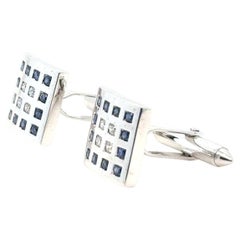 18 Karat White Gold Sapphire and Diamond Geometric Grid Cufflinks