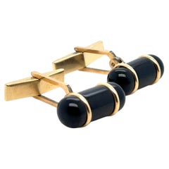 Gemelos de barra cilíndrica vintage de ónix negro y oro chapado