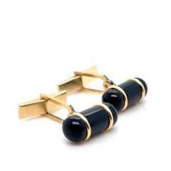 Gemelos de barra cilíndrica vintage de ónix negro y oro chapado