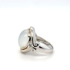 Ben Kho 14K White Gold Moonstone and Round Diamond Cocktail Ring