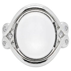 Ben Kho 14K White Gold Moonstone and Round Diamond Cocktail Ring