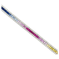 14K Gold 4.50 Carat Multicolor Sapphire and 2.50 Carat Diamond Bracelet