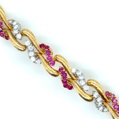 18K Yellow Gold and Platinum 5.00ct Ruby and 4.00ct Diamond Link Bracelet