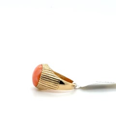 14K Yellow Gold Oval Orange Coral Cabochon Cocktail Ring