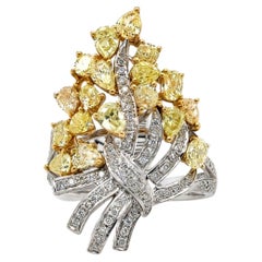 2.31 Carat Yellow and White Diamond Floral Spray Ring in 18K Two-Tone Gold