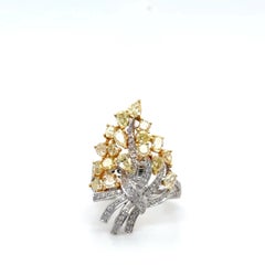 2.31 Carat Yellow and White Diamond Floral Spray Ring in 18K Two-Tone Gold