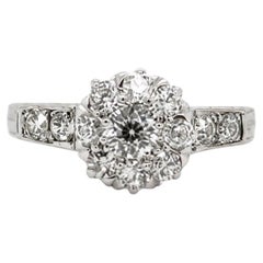 Vintage 1.00tw Carat Diamond Floral Cluster Ring in 14K White Gold