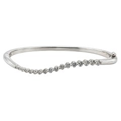 Diamond Wave Bangle Bracelet in 14K White Gold, 1.00 Carat Total