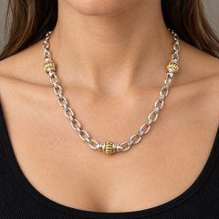 Lagos Caviar Halskette aus Sterlingsilber und Gold mit ovalen Gliedern